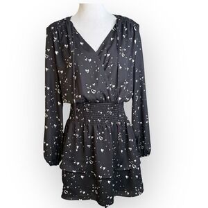 Parker Black Heart‎ Print Mini Dress Long Sleeve Size Small